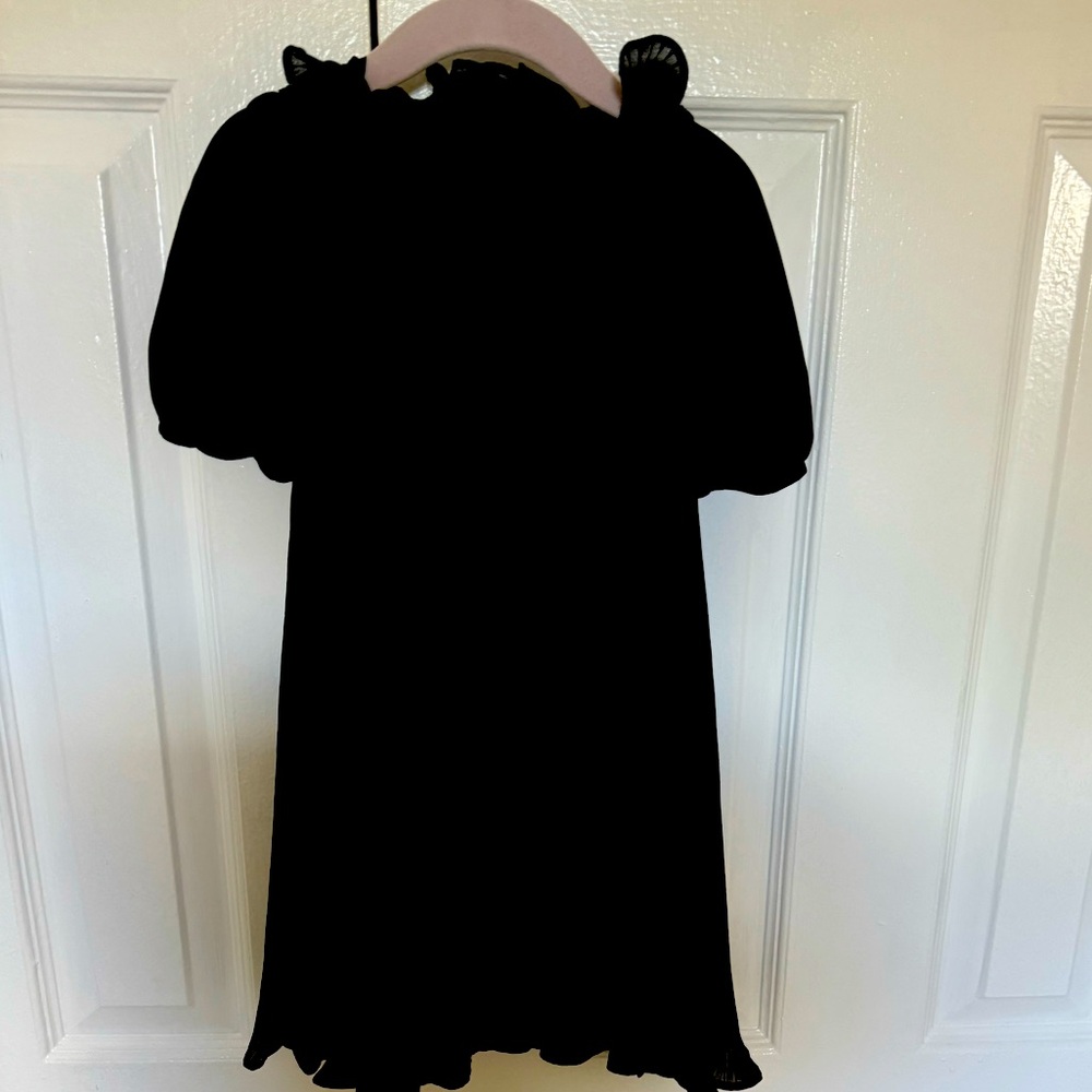 Janie and Jack black  chiffon accordion pleated dress with ruffle collar.